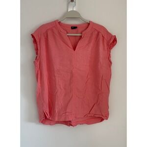 Splendid Womens Coral Pink Split V-Neck Cap Sleeve Linen Blend Blouse Top Size M